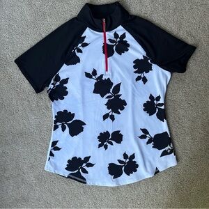 Jofit Womens Small Performance Golf Polo Top Short Sleeve Shirt 1/4 Zip Floral